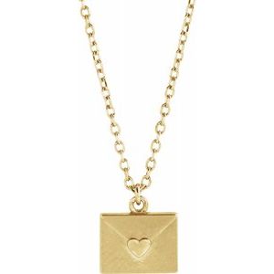 Yellow gold envelope necklace