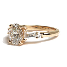 Load image into Gallery viewer, oval cut diamond ring with two tapered baguettes